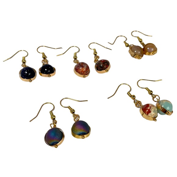 Planet charm dangle earrings, imitation stones that spin! Bundle of  5, NEW! - Picture 4 of 10